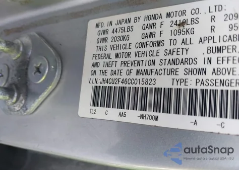 2012 Acura Tsx 2.4 from USA, damaged, VIN JH4CU2F46CC015823